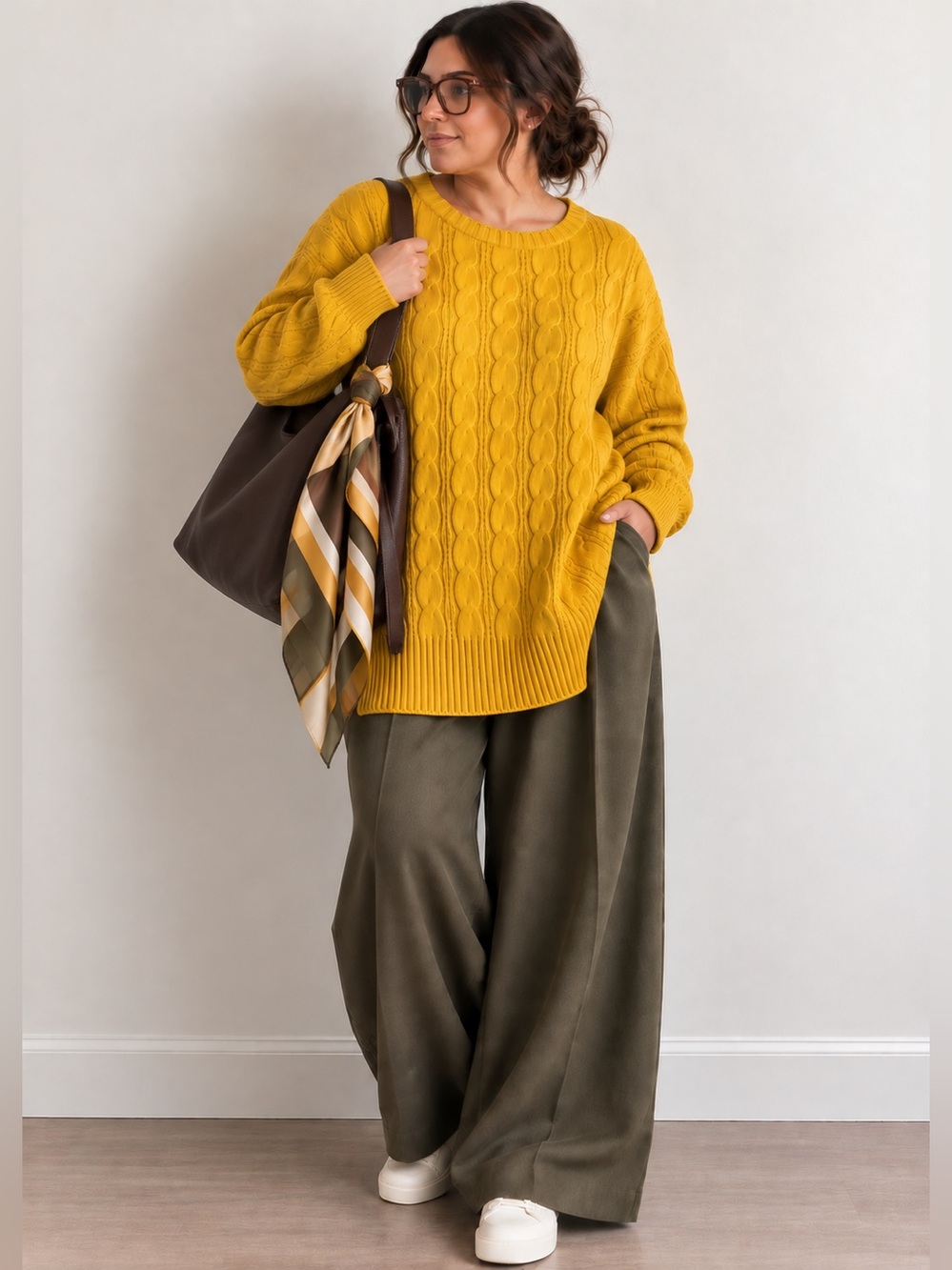 Lands' End Women's Drifter Cable Knit Pullover Sweater - Mustard Yellow